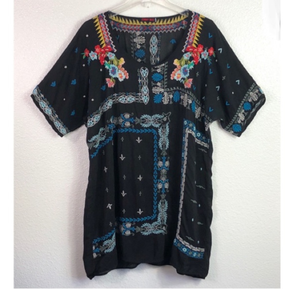 Johnny Was Black Tunic with Colorful Embroidery-SO PRETTY!